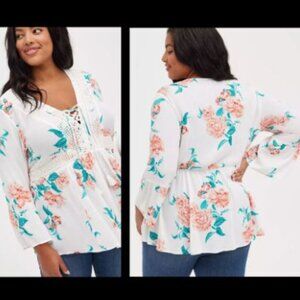 Torrid Babydoll Gauze Crochet Trim Top Shirt 2X